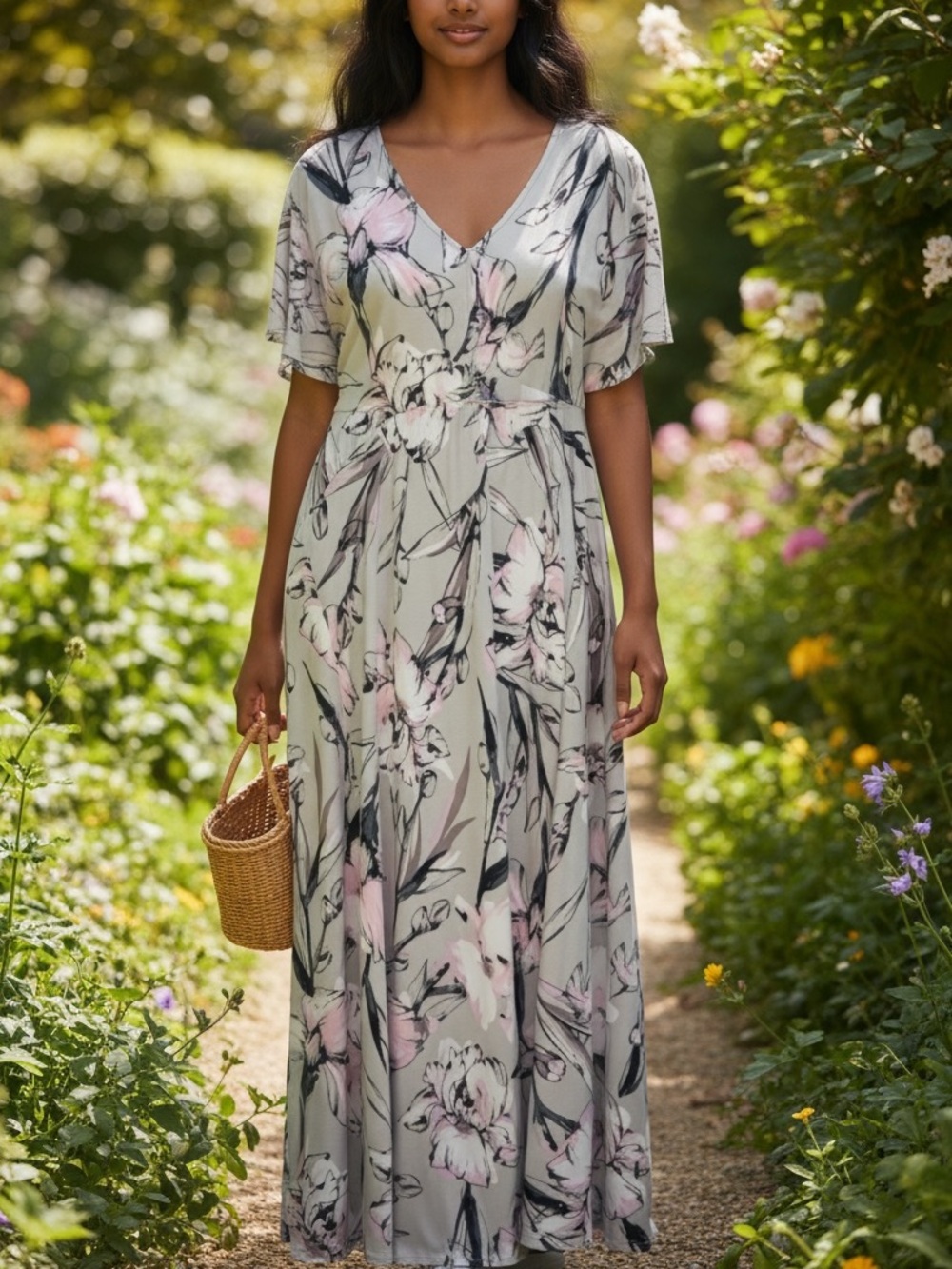 Leith Floral Dress Gray Pink Size 1X